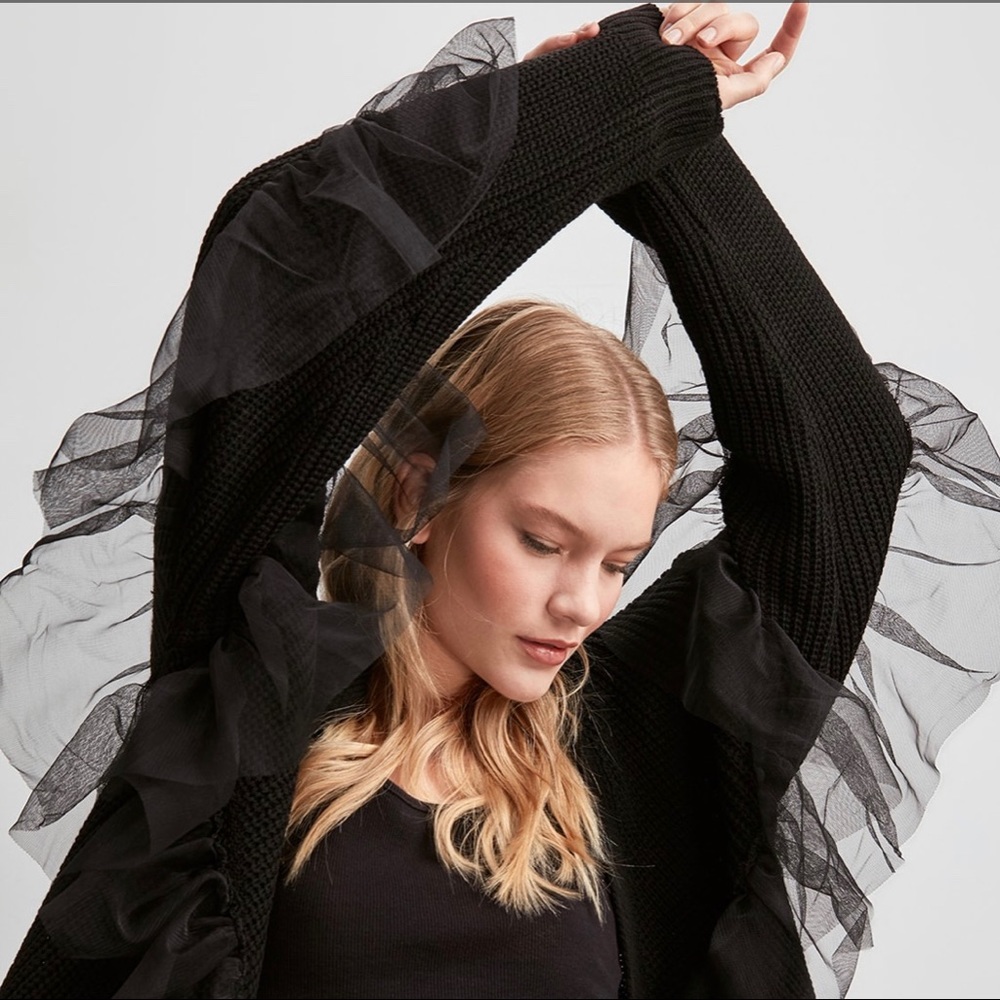 Mesh Deatiled Black Cardigan